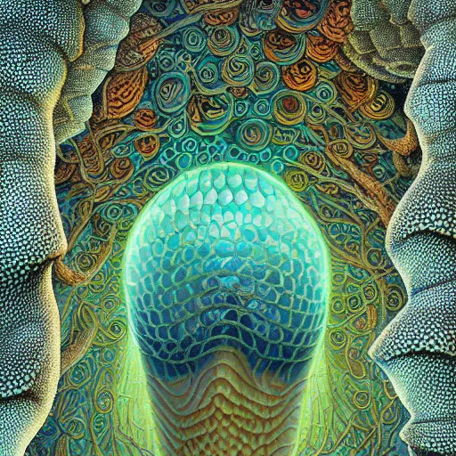 Image similar to fungus labyrinth mohawk scales reflector portrait by gaston bussierre and charles vess and james jean and erik jones and rhads, inspired by rick and morty, epic, funny, huge scale, beautiful fine face features, intricate high details, sharp, ultradetailed