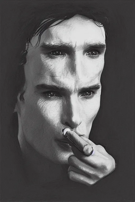 Prompt: cillian murphy smoking a cigar, portrait, greyscale