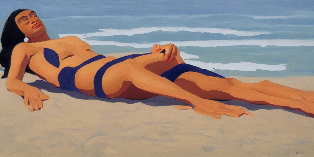 Image similar to woman laying on beach by Pegge Hopper