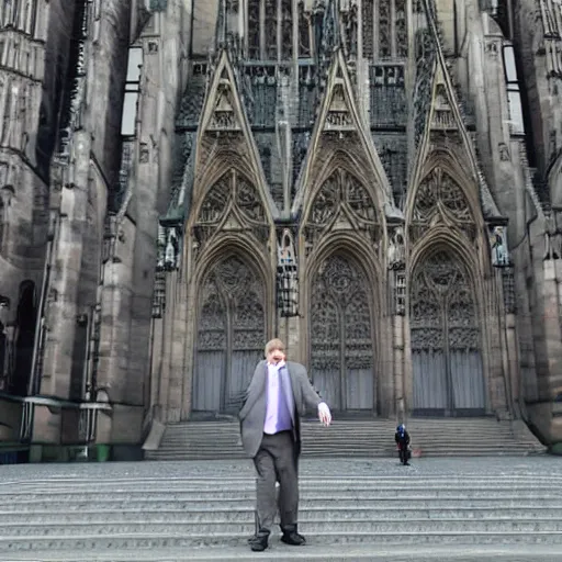 Prompt: Peter griffin in front of koln cathedral, he is dancing and doing the griddy