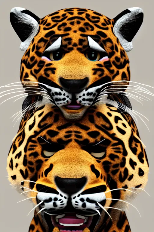 Image similar to 8K UHD Redshift render, Poser, 🐾wave, 🙀facecore, 🐯punk leopard panther, long wavy fur, bright eyes, long fangs, medium full shot, animal photography, anime, cartoon, Korean folk art