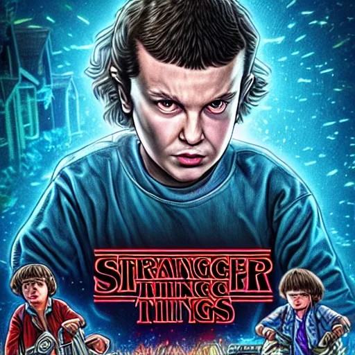 Image similar to stranger things eleven fighting vecna high quality photorealistic