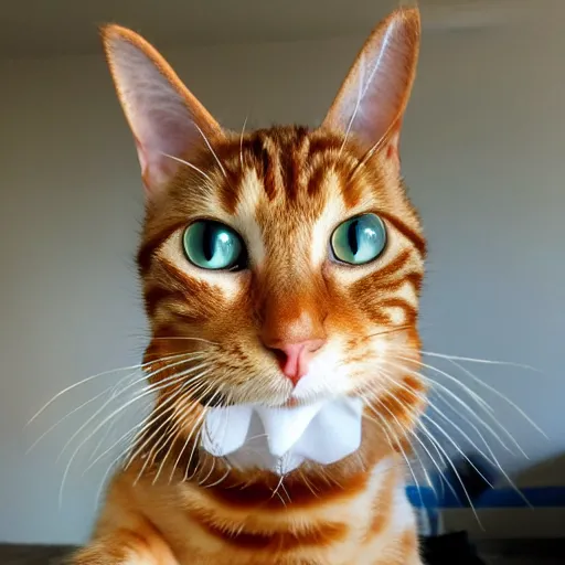 Prompt: ginger tabby cat wearing a silly hat