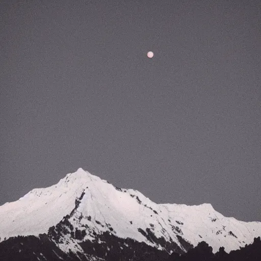 Image similar to a black dot in the sky pulling a mountain up towards it, dark lighting, landscape