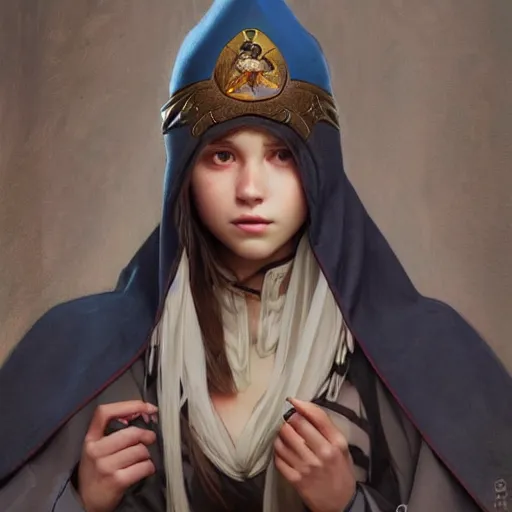 Image similar to a photorealistic wizard teenager wearing a wizard cap, sharp focus, illustration, art by artgerm and greg rutkowski and alphonse mucha