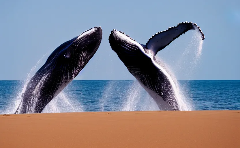 Image similar to whales jumping into sand dunes, photography