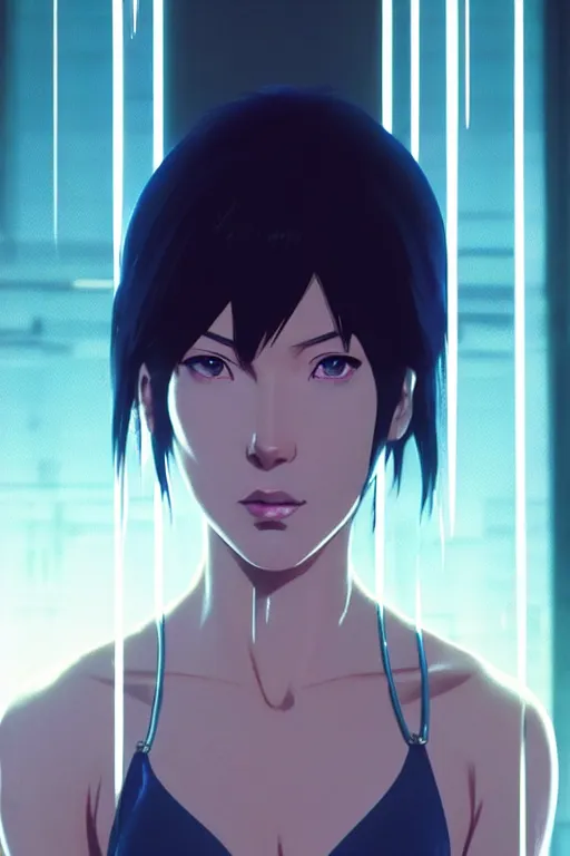 Image similar to a film still portrait of a motoko kusanagi ghost in the shell, finely detailed features : : gits sac 2 0 4 5 by pixar : : by ilya kuvshinov, rossdraws, artgerm, sola digital arts, octane render, production i. g, volumetric lighting, anti aliasing, raytracing : :