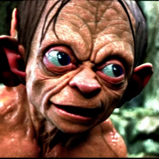 Prompt: film still of Joe Pesci playing Gollum in Lord of the Rings, 4k