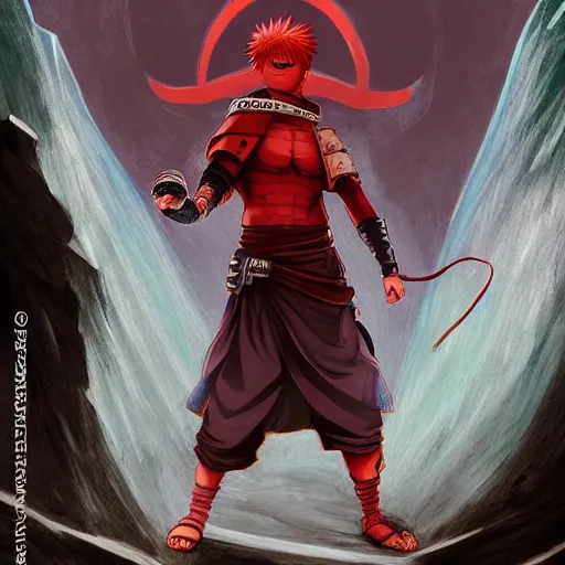 Image similar to Gaara Narutopunk Oni Shinobi at the gates of Tartarus Sand Crest Ninja Warrior Portrait Portrait Wearing Red Ninja-Yoroi Ross Tran Max Grecke Max Ernst Rossdraws Ryan Gitter Ilya Repin Final Fantasy Cover Art