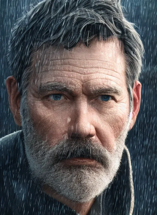 Image similar to ernst hemingway in real life, face centered portrait of ernst hemingway, confident, fog, rain, volumetric lighting, beautiful, golden hour, sharp focus, ultra detailed, cgsociety by leesha hannigan, ross tran, thierry doizon, kai carpenter, ignacio fernandez rios, noir art house, 4 k, 3 5 mm, fujifilm