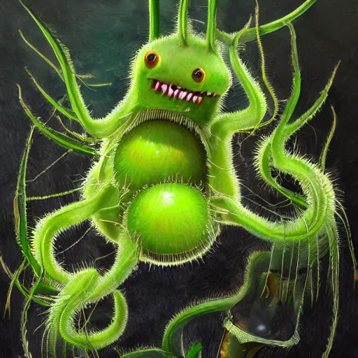 Image similar to cute anthropormorphic furry carniverous plants venus fly trap with very big open eyes and big teeth detailed painting 4 k