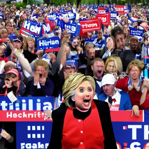 Image similar to hillary clinton running marathon screaming shouting hands in air