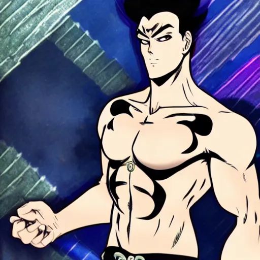 Image similar to Van Darkholme in JoJo's bizarre adventure anime style