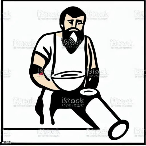 Image similar to bearded man turns bowl on lathe, vector art, simple, clean