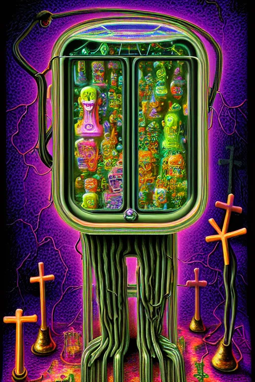 Prompt: a photorealistic painting of the transparent jelly nightmare cemetery horror machine electronic technology chemistry by johfra bosschart, lisa frank, dark fantasy art, high detail, trending on artstation