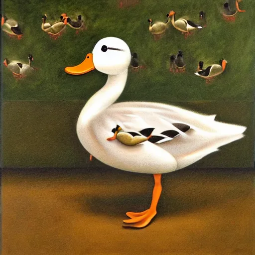 Image similar to a duck on the prowl oil painting robert gober