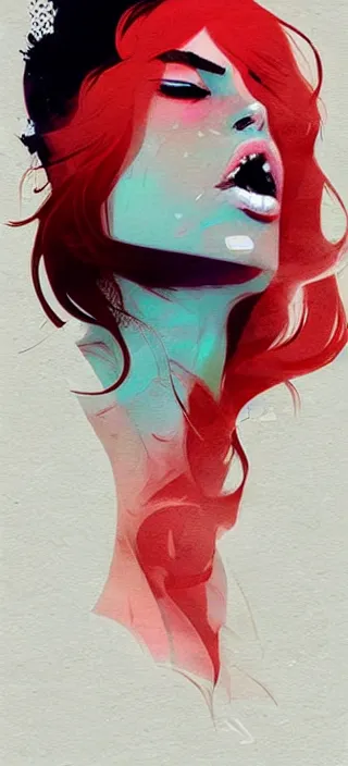 Image similar to lots of swirling, dreamy, thick smoke exhaled from a pretty young woman's open mouth, smoke drifting all around, by conrad roset, dramatic digital art, trending on artstation