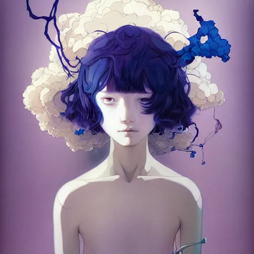 Image similar to prompt : ivory and blue portrait soft light painted by james jean and katsuhiro otomo and erik jones, inspired by evangeleon anime, smooth face feature, intricate oil painting, high detail illustration, sharp high detail, manga and anime 1 9 9 9