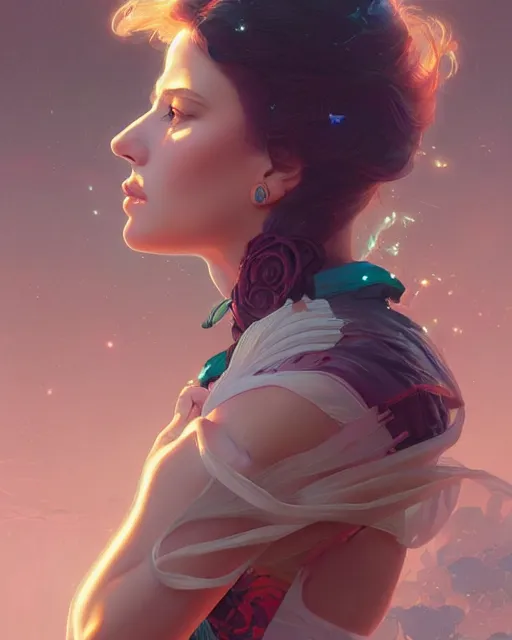 Prompt: emily rajtkowski, vaporwave, highly detailed, digital painting, artstation, concept art, smooth, sharp focus, illustration, art by artgerm and greg rutkowski and alphonse mucha