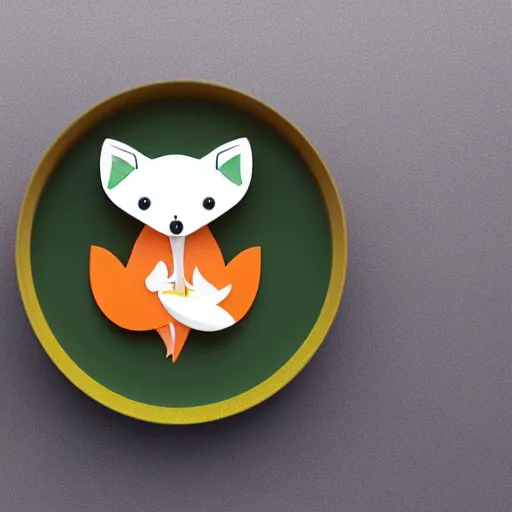 Image similar to minimalistic cute fox eating a fish, 2 d render, pastel