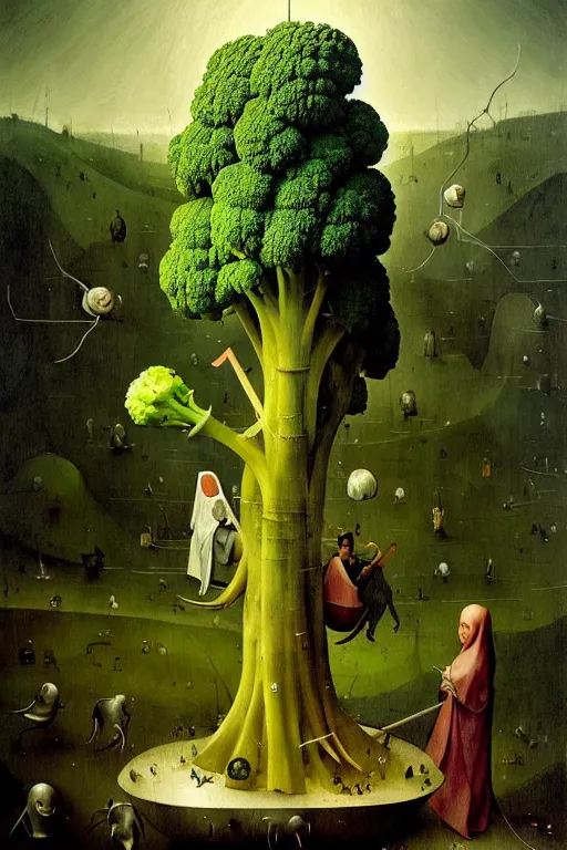 Prompt: hieronymus bosch, greg rutkowski, anna podedworna, painting of the broccoli