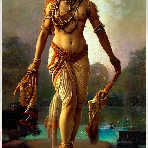 Image similar to detailed full body of hindu god shivawoman with blindfolded by cloth, girl graceful,, painting by gaston bussiere, craig mullins, j. c. leyendecker, lights, art by ernst haeckel, john william godward, hammershøi,,