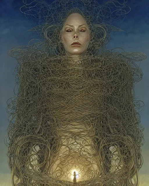 Image similar to conjuring!!! an image!!! from noise!!!, by michael parkes, peter gric, and larry elmore, intricate, chaotic, hopefull, volumetric lighting