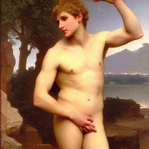 Prompt: Painting of a blond male Venus Apollo. Art by william adolphe bouguereau. During golden hour. Extremely detailed. Beautiful. 4K. Award winning.