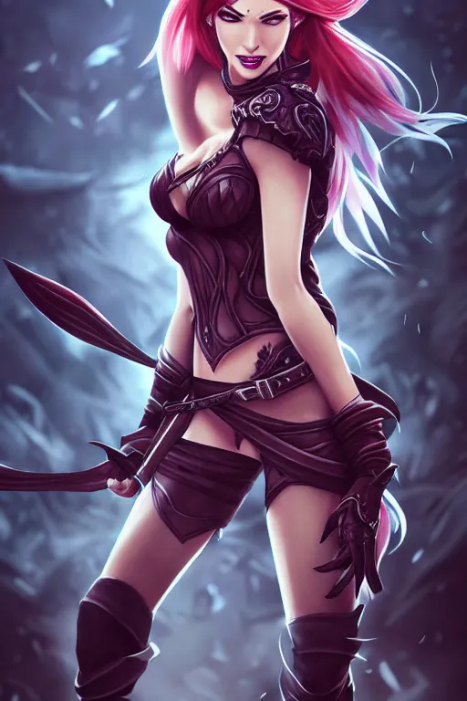 Image similar to full body portrait of Katarina from League of Legends illustration, medium shot, intricate, elegant, highly detailed, digital art