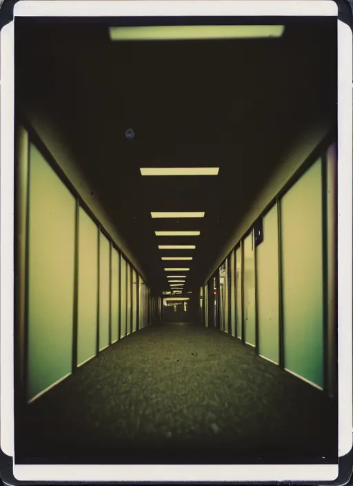 Image similar to polaroid photograph of the inside of an empty blockbuster store, liminal space, lonely, mannequins, black mold, cinematic, 3 5 mm, raw, unedited, 4 k, hd, the fifth element