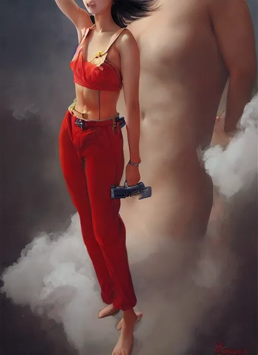 Prompt: a portrait of a korean woman merged with a fire truck, art by boris vallejo and greg danton and denys tsiperko, detailed, hyperrealism, artstation