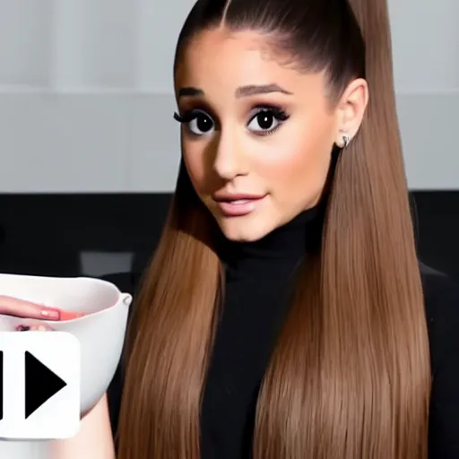 Image similar to Ariana Grande doing ASMR, 4K, studio lighting, portra 400, youtube HD video thumbnail