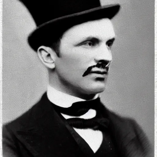 Image similar to a old timey photo of a man wearing a top hat, old, vintage