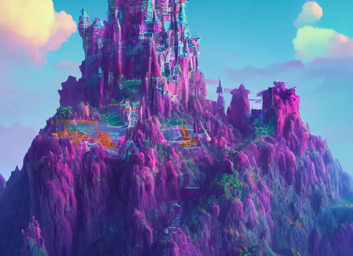 Prompt: a kingdom, a castle on a purple alien planet. Vibrant colors. intricate artwork by Tooth Wu and wlop and beeple. octane render, hyper realism, 8k