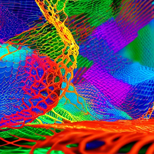 Prompt: liquid colorful net with a lot of connection like neurons by goro fujita, 4 k, sharp, hyperrealistic, unreal 5