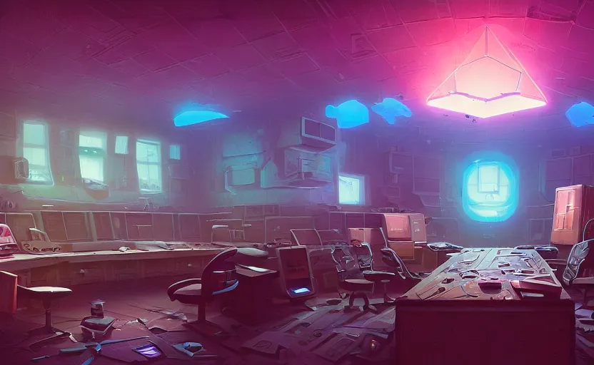 Image similar to Interior shot of a secret mysterious war room by Petros Afshar and Beeple, James Gilleard, Mark Ryden, Wolfgang Lettl highly detailed