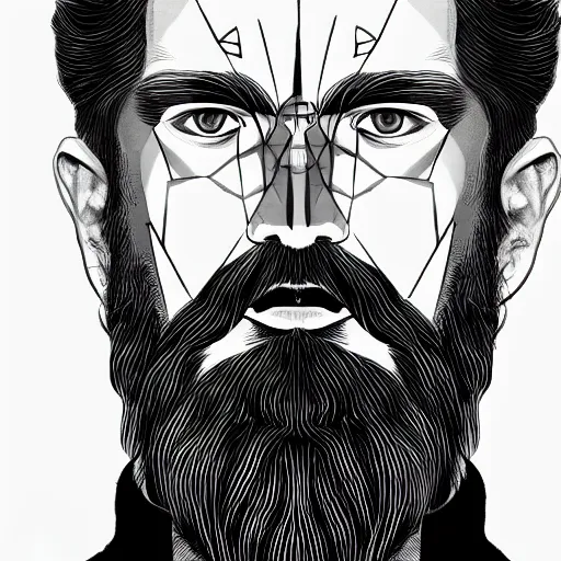 Image similar to symmetrical portrait from a man with a designer beard, Artstation