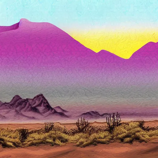 Prompt: a desert mountain landscape, digital art