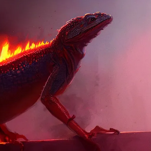 Image similar to fire lizard, digital Art, Greg rutkowski, Trending artstation, cinematic