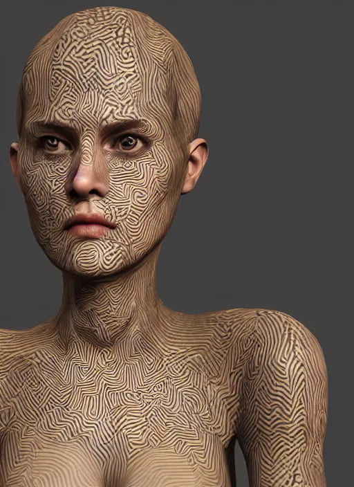 Image similar to : women with maze pattern skin all over hyper detailed dalle2 3d render unity gigapixel unrealengine octane