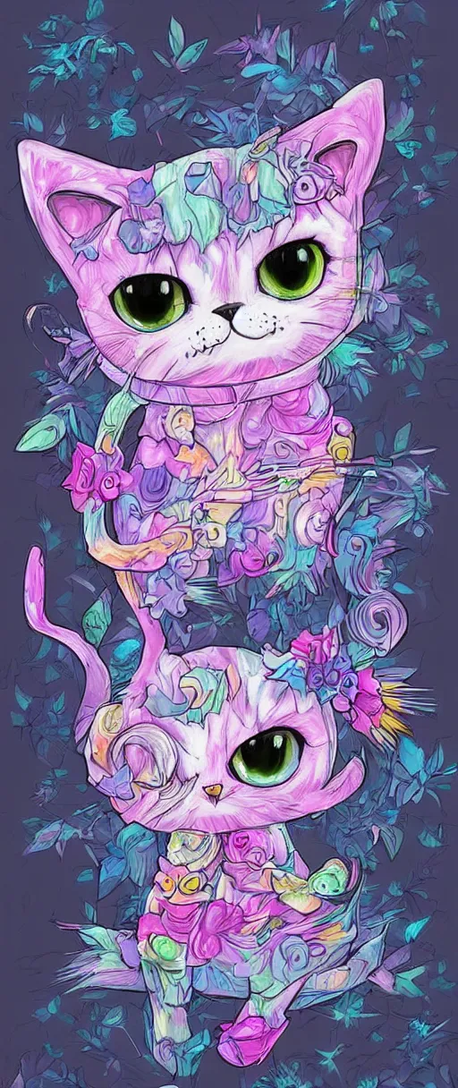 Image similar to kawaii pastel skeleton cat, digital art, pastel, colorful,