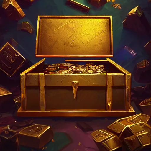 Prompt: old basic chest filled up with gold on a solid background, hyperdetailed photorealism by greg rutkowski, rich contrast of colors, 1 0 0 mega pixels, league of legends artwork