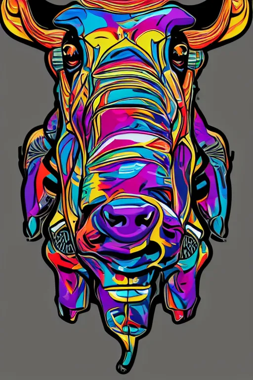 Image similar to A portrait of a bull on a motorcycle, sticker, highly detailed, colorful, illustration, smooth and clean vector curves, no jagged lines, vector art, smooth