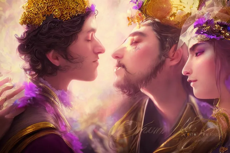 Image similar to a dreamlike cinematic portrait of wedding photograph close up moment of a divine a russia sun god and moon goddess lovers magician at a wedding banquet. portraiture. digital painting. artstation. concept art. fantasy wedding photo. digital painting, 8 k realistic, hyper detailed, violet evergarden art masterpiece by art by krenz cushart