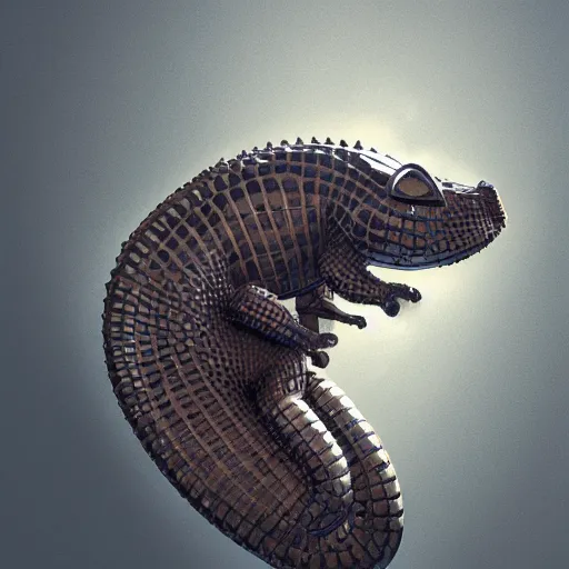 Image similar to A cat-alien-crocodile crossbreed, illustrated by Antoine Verney-Carron, trending on artstation, 4k, 8k, artstation 3d render, artstation 3d, artstation graphics, artstation lighting
