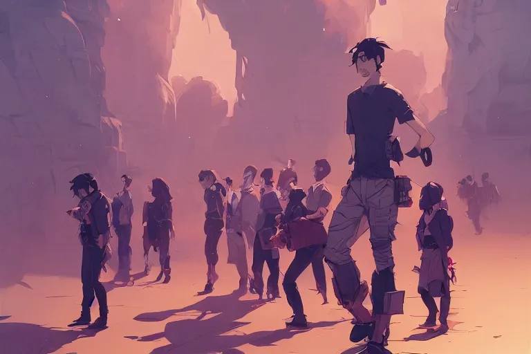 Image similar to a very anxious person in a crowd of mad people behance hd artstation by jesper ejsing, by rhads, makoto shinkai and lois van baarle, ilya kuvshinov, ossdraws, that looks like it is from borderlands and by feng zhu and loish and laurie greasley, victo ngai, andreas rocha