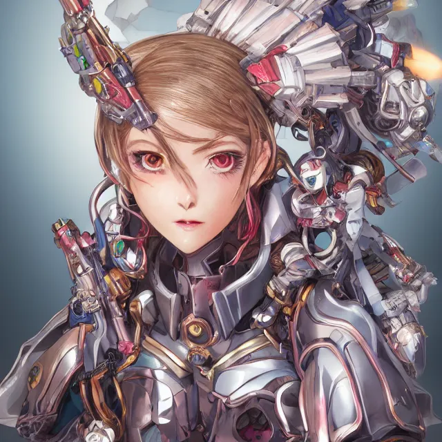 Prompt: studio portrait of lawful good colorful female holy mecha paladin absurdly beautiful, elegant, young cute anime girl, ultrafine hyperrealistic detailed face illustration by kim jung gi, irakli nadar, intricate linework, sharp focus, bright colors, matte, octopath traveler, final fantasy, unreal engine highly rendered, global illumination, radiant light, intricate environment