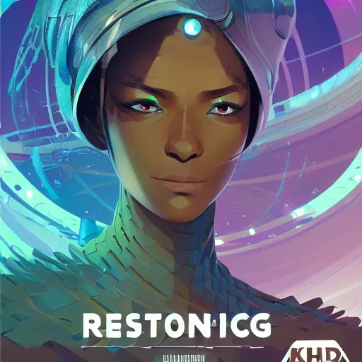 Image similar to a futuristic playing trading card info overlay afro futuristic border, vector behance hd jesper ejsing, rhads, makoto shinkai, lois van baarle, ilya kuvshinov, rossdraws, hd, 3 2 k, ilya kuvshinov, gustav klimt