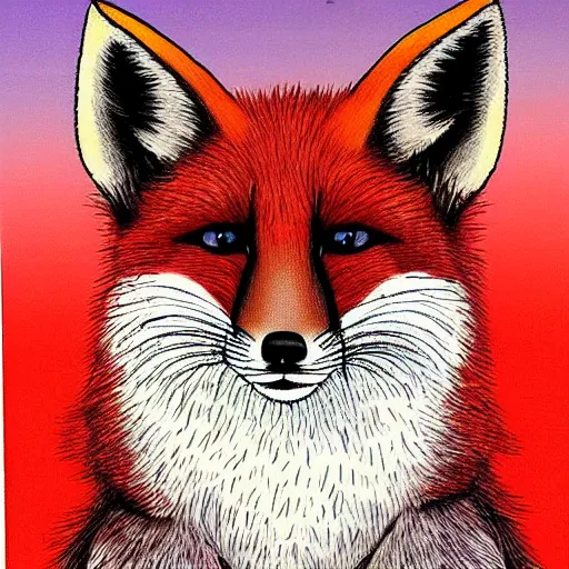 Image similar to portrait of retarded fox, eyes in different directions, rabies, propaganda style, vivid colors, very detailed, it is very funny