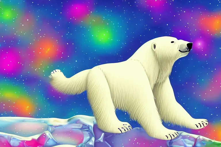 Image similar to a relaxed polar bear looking to the sky by lisa frank, digital art,